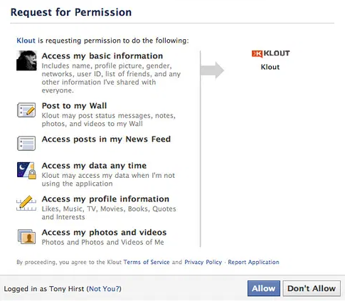 Example of a facebook app requesting permissions